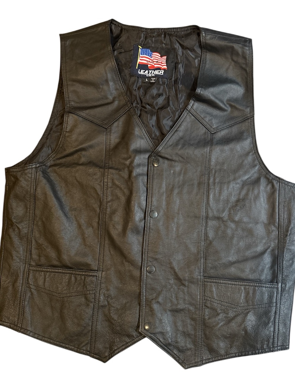 Men's Leather U.S.A.  Black Snap-Front Vest